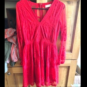 Alter’d State Red Long Sleeve Midi Dress